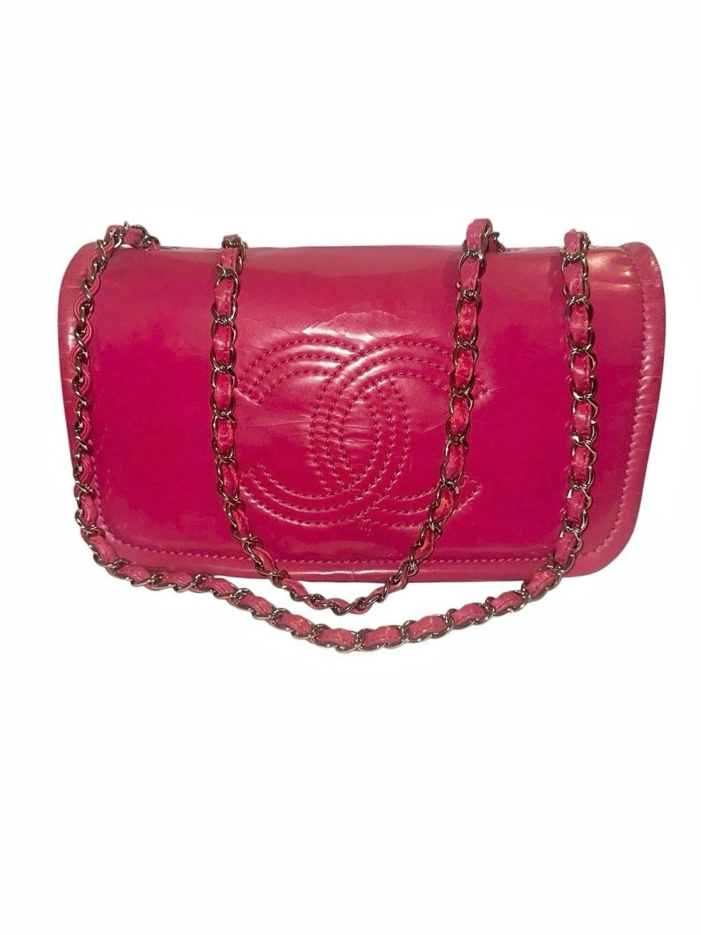 Chanel Classic Flap Patent Shoulder Bag in Pink - Picture 9 of 11